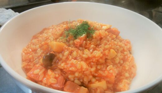 20220125　ベーコンとエリンギのトマト雑炊　～ 簡単に作れるリゾット風の雑炊レシピ！！ ～